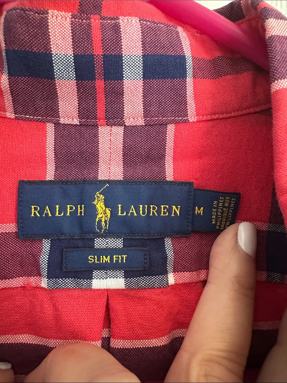 Polo by Ralph Lauren Slim Fit Red Plaid Button-Down Shirt with Navy Accents - M